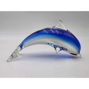 Art Glass Dolphin Decorative Vintage Glass Figurine Cobalt Blue 10 in.